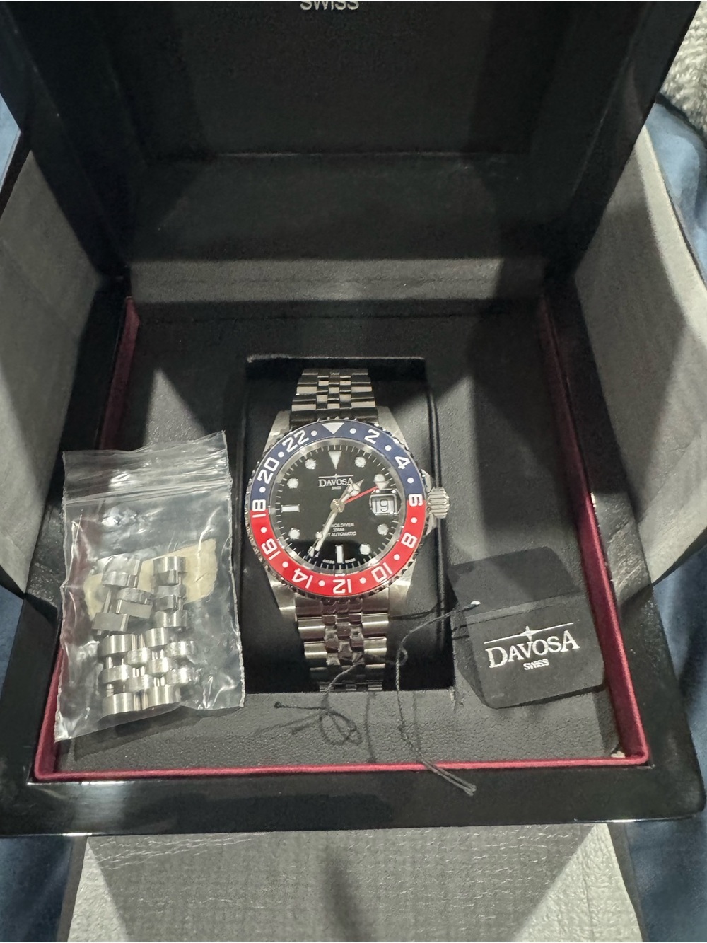 Men’s GMT Stainless Steel Watch — Red and Blue Bezel